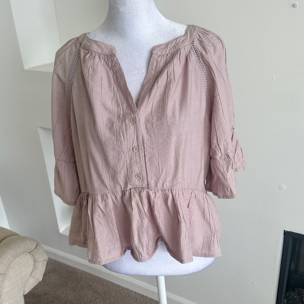 Anthropologie Dusty Pink Ruffled Peplum Blouse - Picture 9 of 9